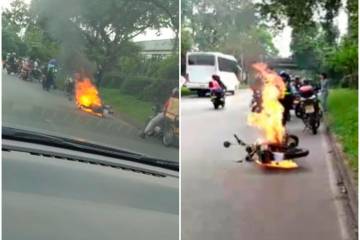 Video | Motociclista huyó cuando lo iban a partir en Medellín, la moto se le incendió y agredió al agente de tránsito