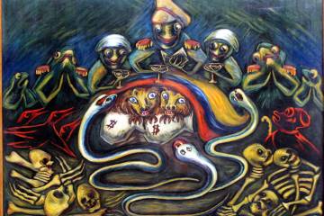 “Rojas Pinilla” (1953–1957), óleo sobre lienzo, de Débora Arango. Este es uno de los dos cuadros que el Museo de Arte de Moderno de Medellín pretendía vender al Banco de la República. 