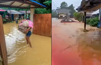 En el municipio de San Juan de Urabá las calles están totalmente inundadas. La Alcaldía declaró Urgencia Manifiesta y Calamidad Pública y se pidió la evacuación inmediata a las familias que viven aledaño al río San Juan de Urabá. FOTO: Captura de video
