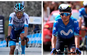 Santiago Buitrago, de 26 años, y Nairo Quintana, de 36, dos de los colombianos que compiten en la Vuelta a Cataluña-2026. FOTO: AFP