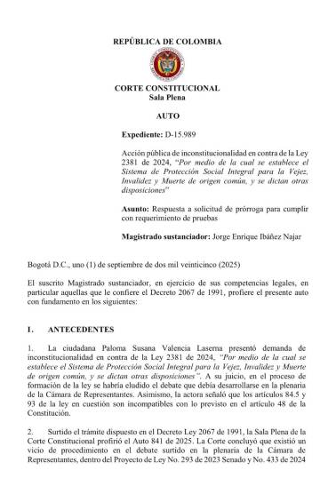 Auto de la Corte sobre la reforma pensional.