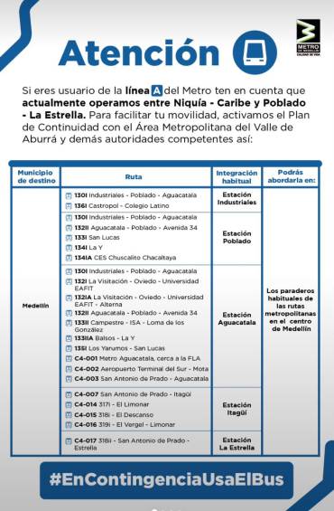 Metro de Medellín opera de manera parcial en la mañana de este miércoles; solo funciona entre Niquía-Caribe y Poblado-La Estrella