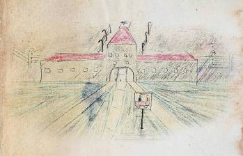 Thomas Geve, quien hizo este dibujo con colores en 1945, fue deportado a Auschwitz con tan solo 13 años y estando allí, utilizó el arte como medio para documentar los horrores que presenció. FOTO YouTube Museo del Patrimonio Judío 