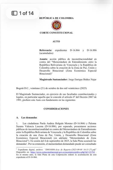 Corte Constitucional admitió demanda contra el acuerdo binacional pactado entre Colombia y Venezuela