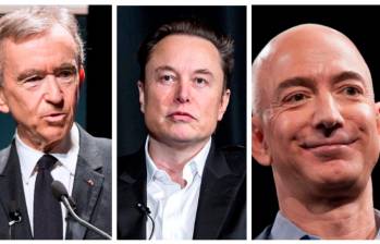 Elon Musk (centro), Bernard Arnault (izquierda) y Jeff Bezos (derecha) son los tres más millonarios del mundo. FOTO: CORTESÍA