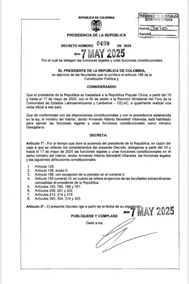 ¿Benedetti o Jaramillo? Confusión en Presidencia por ministro que reemplazará a Petro durante su viaje a China