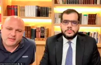 El lunes pasado Miguel Quintero compareció de manera virtual junto a su abogado. Santiago Trespalacios. FOTO TOMADA DE TRANSMISIÓN