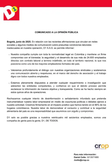 Respuesta de Tiendas D1.
