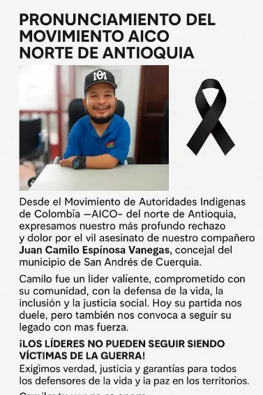 Menor de edad proveniente de Cali fue capturado por el asesinato del concejal en San Andrés de Cuerquia