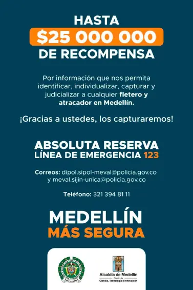 Alcaldía de Medellín ofrece millonaria recompensa por quien dé información de fleteros