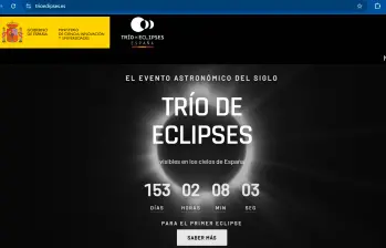 Así luce la página del trío de eclipses de Sol que se verán en España entre 2026y 2028. Solo uno de ellos se verá en Colombia. FOTO Captura de pantalla.