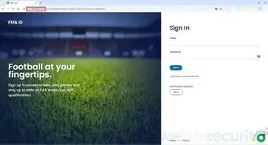 Sitio falso que suplanta a la FIFA: formulario falso para registro.