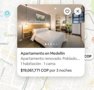 Precio de un apartamento en El Poblado por 3 noches y 4 días en Airbnb. FOTO: Captura de pantalla.