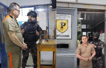 Olmedo López y Sneyder Pinilla, procesados por caso UNGR, fueron trasladados hacia la cárcel La Picota, en Bogotá, esposados de pies y manos. Foto: tomada de video 