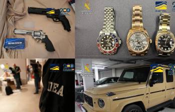 Armas de fuego, relojes finos y hasta una camioneta Mercedes Benz, de alta gama, fueron incautados por lass autoridades españolas y de Colombia con apoyo de la DEA en España. Fotos: Guardia Civil España 