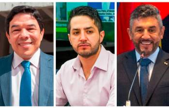 De izq a der: Óscar Hurtado, secretario de Hacienda y alcalde encargado de Medellín; Juan David Duque, secretario privado, y general (r) José Gerardo Acevedo, secretario de Seguridad. Los tres ternados para reemplazar a Daniel Quintero. FOTOS: CORTESÍA