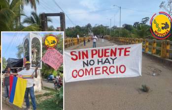Manifestaciones sobre el puente del río San Juan en Urabá. FOTO: imagen tomada del portal Lea Noticias