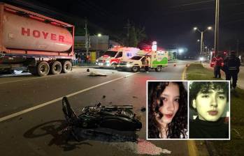 Adelante, los jóvenes fallecidos. Atrás, imagen del sitio del accidente Foto: Cortesía portal Marinilla Antioquia.