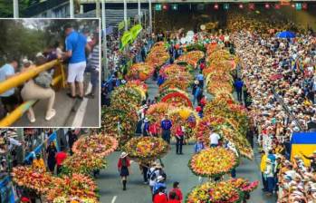 El Desfile de Silleteros contó con 1’300.000 asistentes. Algunos, como los de la imagen del detalle intentaron ingresar de forma indebida a las graderías. FOTOS Camilo Suárez y captura de pantalla redes sociales Alerta Paisa