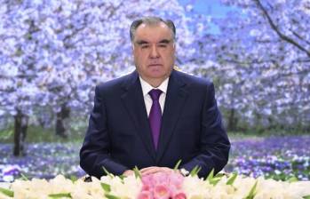 El presidente de Tayikistán en una transmisión en vivo para hablar sobre el atentado en Moscú. Foto: Europa Press. 