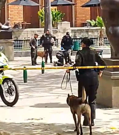 Encontraron un material que podría ser material explosivo en la Plaza Botero. Foto: captura de video