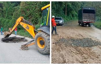 El hueco fue tapado con tierra y afirmado por parte del consorcio encargado del mantenimiento. FOTO: Cortesía Denuncias Antioquia.