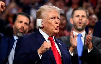 Donald Trump durante una de sus apariciones en la Convención Nacional Republicana en Milwaukee. FOTO: AFP