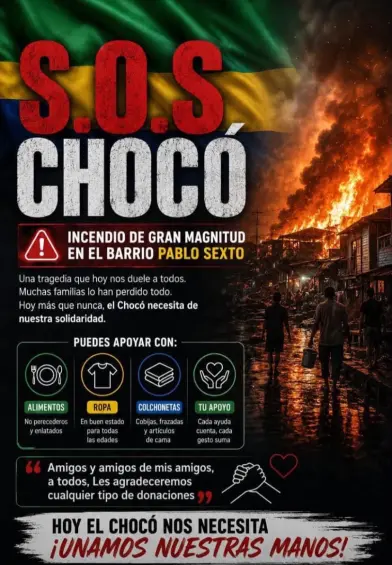 Voraz incendio arrasó con más de la mitad de un barrio en Quibdó, Chocó; hay al menos dos muertos