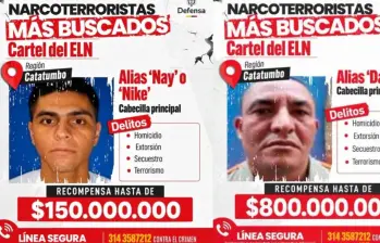 Estos son los dos cabecillas del ELN que el Ministerio de Defensa tiene en la mira por el atentado en Los Patios. Foto: MinDefensa