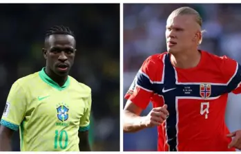 Vinícius y Haaland, uno de los dos seguirá este domingo en el Mundial. FOTOS AFP