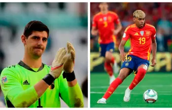 Thibaut Courtois, líder de Bélgica, y Lamine Yamal, el hombre del ataque en España. FOTOS AFP Y GETTY