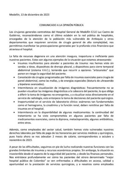 “En 74 años nunca se había visto una crisis así”: empleados del Hospital General vuelven a protestar por falta de pago