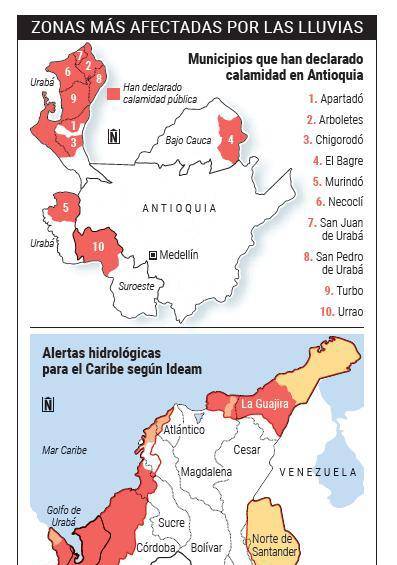 Antioquia tiene más de 7.000 damnificados, 40 derrumbes y los colegios son albergues