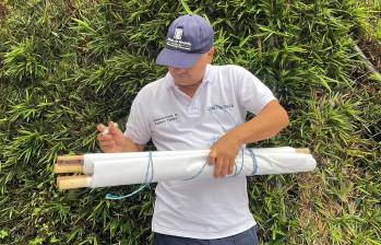 Uno de los contratistas de la Subsecretaría de Espacio Público, retirando lo que sería propaganda electoral no autorizada. FOTO: Cortesía Alcaldía de Medellín