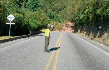 Un camión quedó atrapado por un derrumbe en uno de los tramos viales afectados. FOTO: CORTESÍA DE POLICÍA.