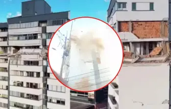 Nuevo video del terremoto en Pereira muestra cómo colapsó el piso 12 del edificio Invico. FOTO: Tomada de redes.