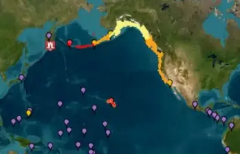 Varios puntos del pacífico han sido señalados por alerta de tsunami. Imagen, NOAA. 