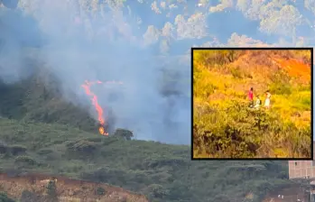 Imágenes del incendio registrado este 21 de julio de 2026 en el Cerro Quitasol. Adelante, los jóvenes que habrían iniciado las llamas. FOTO: Santiago Olivares T. y Cortesía