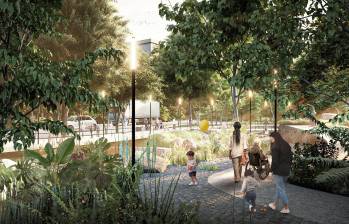 Corredores como el de La Iguaná, en el noroccidente de Medellín, serán intervenidos para generar espacio público al borde de la quebrada. RENDER: CORTESÍA