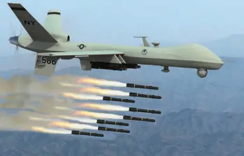 Los drones MQ-9A Reaper cuentan con sistemas de vigilancia y sensores que les permiten permanecer durante largos periodos en el aire. FOTO: @santiuribedel10. 