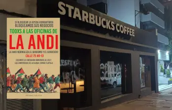 Esta franquicia de Starbucks en la calle 72 en Bogotá, cerca a la sede de la Andi, fue bandalizada el miércoles 1 de octubre en la noche. FOTOS: Cortesía La FM y redes sociales