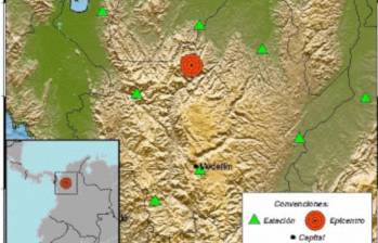 Fuerte temblor ocurrió este lunes en Antioquia. FOTO: Servicio Geológico Colombiano