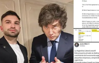 Los investigadores detectan más de una treintena de llamadas entre el presidente argentino Milei y su entorno con un empresario involucrado en $Libra en las horas previas y posteriores al lanzamiento de la criptomoneda. FOTO: La Nación.