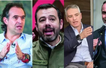 De izquierda a derecha: Federico Gutiérrez, alcalde de Medellín; Carlos Fernando Galán, alcalde de Bogotá; Andrés Julián Rendón, gobernador de Antioquia; y Alejandro Eder, alcalde de Cali. FOTOS Camilo Suárez y Colprensa
