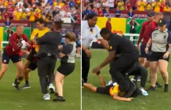 Un hincha de la Selección Colombia recibió un fuerte golpe en el estadio FedExField de Washington. Foto: captura de pantalla. 