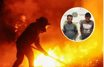 Los dos hombres fueron capturados en medio de un intento de avivar las llamas en Dolores. Foto. Gobernación del Tolima/Fiscalía. 