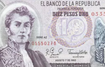El billete de 10 pesos oro colombiano que salió en circulación en 1963. Foto: Mercado Libre