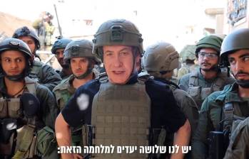 El primer ministro de Israel, Benjamin Netanyahu, se atrevió a entrar a la Franja de Gaza por primera vez desde que se encrudeció el conflicto con el grupo Hamás, el 7 de octubre. FOTO Cortesía