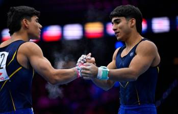 Ángel Barajas y Camilo Vera son las figuras de Colombia en el Mundial de Gimnasia de los Países Bajos. FOTO cortesía COC 