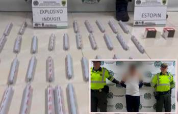 El conductor del bus capturado y los explosivos decomisados fueron puestos a disposición de la Fiscalía. FOTOS Cortesía Policía Antioquia